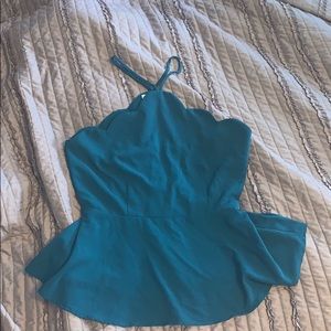 Turquoise halter top with scalloped edges